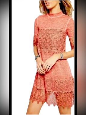 ASOS Coral Pink Floral Lace Mini Shift Dress Scallop Hem
